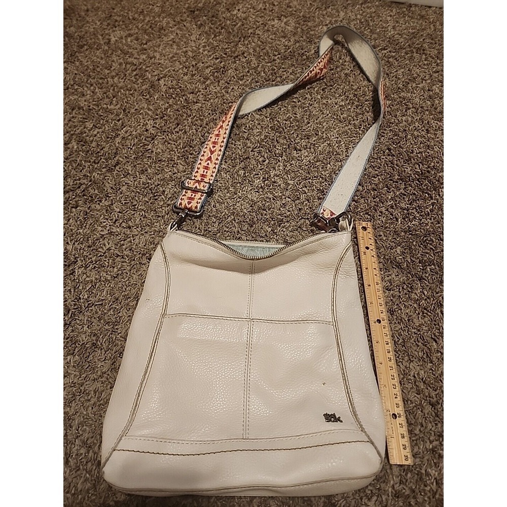 The Sak Cream Soft Pebble Leather Crossbody Bag‎ Zip Close Adjustable Strap